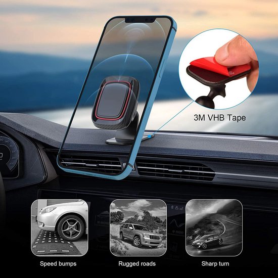 Telefoonhouder auto – Magneet – 3M plakmontage – 360° draaibaar dashboard – Set van 2 – Zwart-Ilumina Benelux