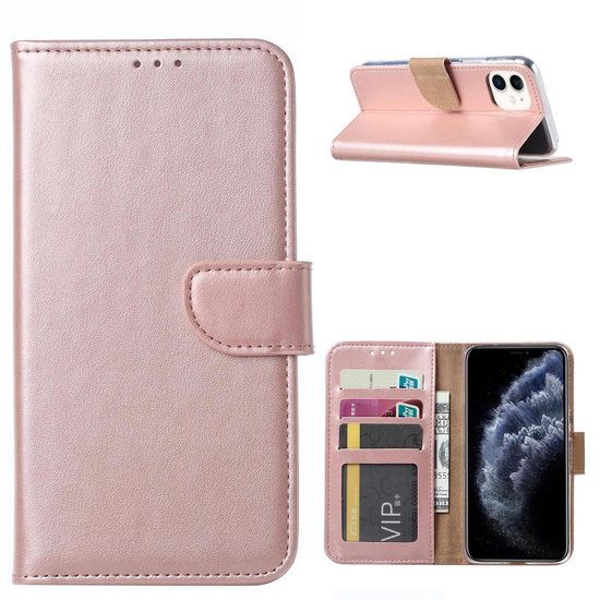 iPhone 11 Hoesjes – Portemonnee Bookcase – Magneetsluiting – Inclusief 2x Full Screenprotector – Roségoud-Ilumina Benelux