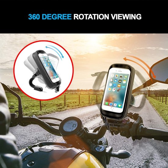 Telefoonhouder motor – Waterdicht met regenhoes – 360° draaibaar – Spiegelmontage – Voor telefoons tot 6,7 inch – Zwart-Ilumina Benelux