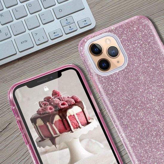 iPhone 12 Hoesjes – Siliconen TPU Backcover – Glitters BlingBling – Roze-Ilumina Benelux
