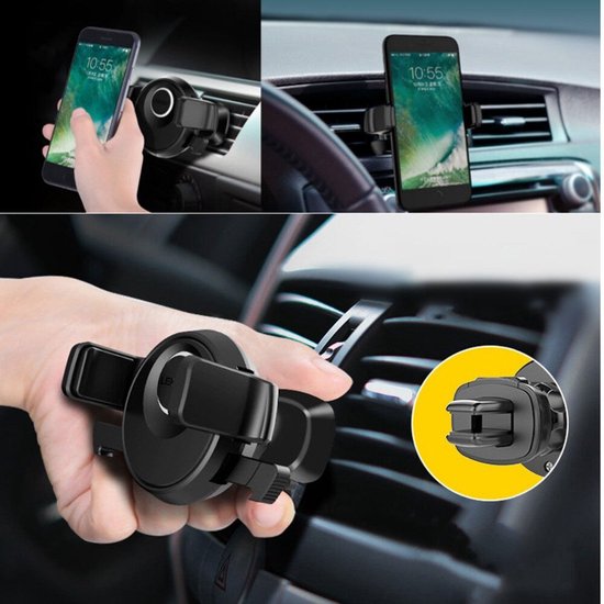 Telefoonhouder auto – Ventilatierooster – Kliksysteem – Stevige grip – Zwart-Telefoonhouders-Ilumina Benelux