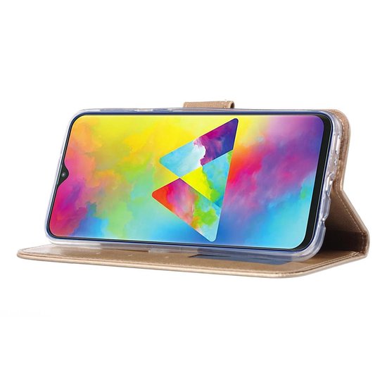 Samsung Galaxy M20 Hoesjes – Portemonnee Hoes – Pasjeshouder – Magneetsluiting – Goud-Ilumina Benelux