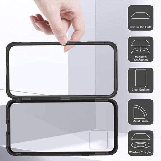 Samsung Galaxy A72 Hoesjes – Magnetische 360° Bescherming – Metalen Frame – Gehard Glas Achterkant + Screenprotector – Zwart