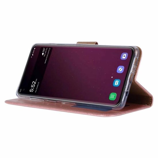 Samsung Galaxy S10+ Hoesjes – Bookcase Portemonnee – Magneetsluiting – 2x Gehard Glas Screenprotector – Roségoud