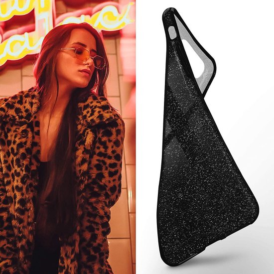 Samsung Galaxy A40 Hoesjes – Glitters TPU Siliconen Backcover – BlingBling Cover – Zwart