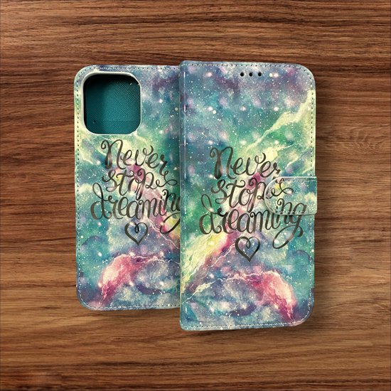 Xiaomi Redmi 10C Hoesjes – Portemonnee Book Case – Pasjeshouder – Magneetsluiting – Never Stop Dreaming Print-Ilumina Benelux