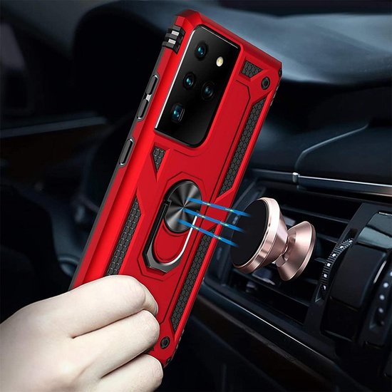 Samsung Galaxy S20 Ultra Hoesjes – Ring Armor Backcover – 360° Draaibare Standaard – Magneet – Rood-Ilumina Benelux