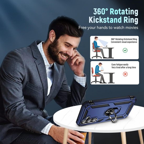 Anti-Shock Hybrid Ring Armor Hoesje Geschikt voor: Samsung Galaxy S24 Plus / Samsung Galaxy S25 Plus - Blauw