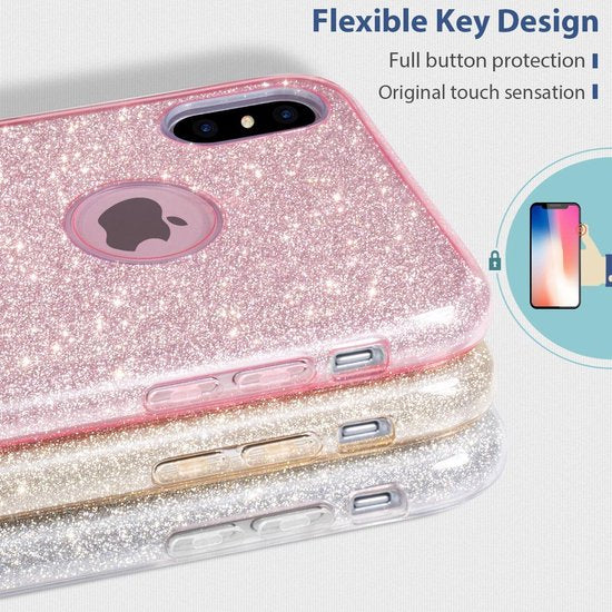 Samsung Galaxy M21 Hoesjes – Siliconen TPU Backcover – Glitters BlingBling – Schokbestendig – Rosé-Ilumina Benelux
