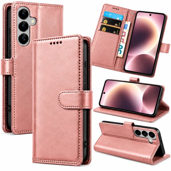 Bookcase Hoesje Geschikt voor Samsung Galaxy A37 - Luxe PU Kalfsleer Telefoonhoes- Portemonnee Hoesje met Kaartvakken, Contant Geldvak, Magneetsluiting & Standaardfunctie - Roségoud