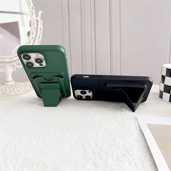 iPhone Air Hoesjes – Schokbestendige Backcover – Kaarthouder – Ingebouwde Standaard – Zwart-Ilumina Benelux