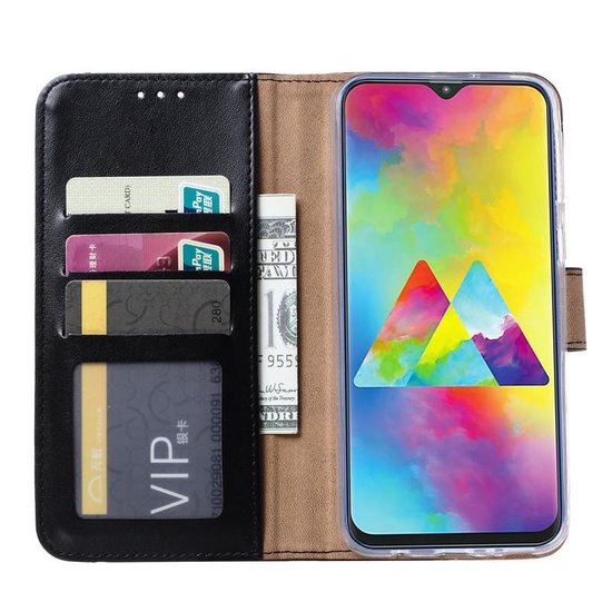 Samsung Galaxy M20 Hoesjes – Portemonnee Hoes – Magneetsluiting – 2x Gehard Glas Screenprotector – Zwart-Ilumina Benelux