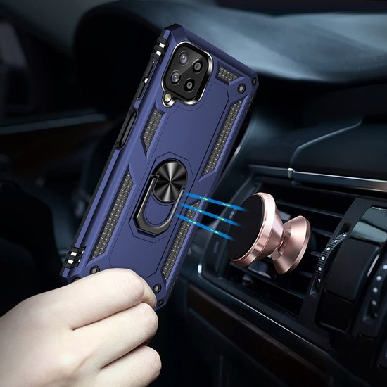 Samsung Galaxy A22 4G Hoesjes – Anti-Shock Hybride Backcover – Ringhouder – Armor Bescherming – Blauw-Ilumina Benelux
