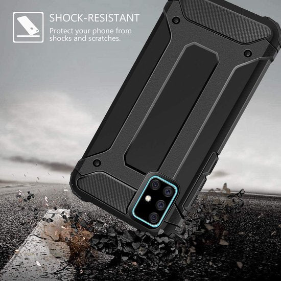 Samsung Galaxy A51 Hoesjes – Heavy Duty Backcover – Schokbestendig – Inclusief Tempered Glass Screenprotector – Zwart-Ilumina Benelux