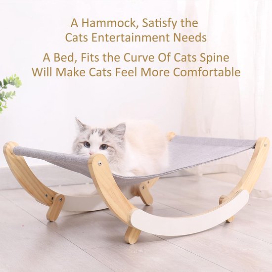 Kattenhangmat – Houten Frame – Afneembare Schommelstoel & Wieg – Verhoogd Slaapbed – Draagbaar & Ademend