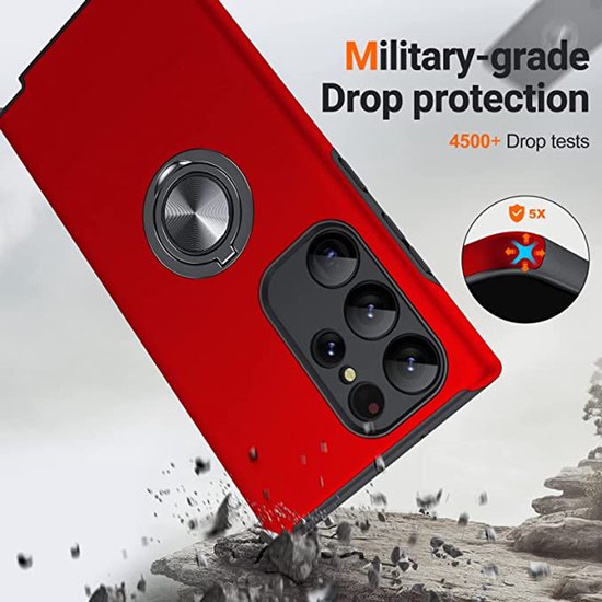Samsung Galaxy S25 Ultra Hoesjes – Shockproof Backcover – Inclusief Gehard Glas Screenprotector – Rood-Ilumina Benelux
