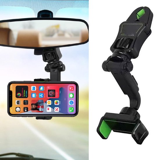 Telefoonhouder auto – 360° draaibaar – Verstelbaar – Achterbank & Achteruitkijkspiegel montage – Zwart-Ilumina Benelux