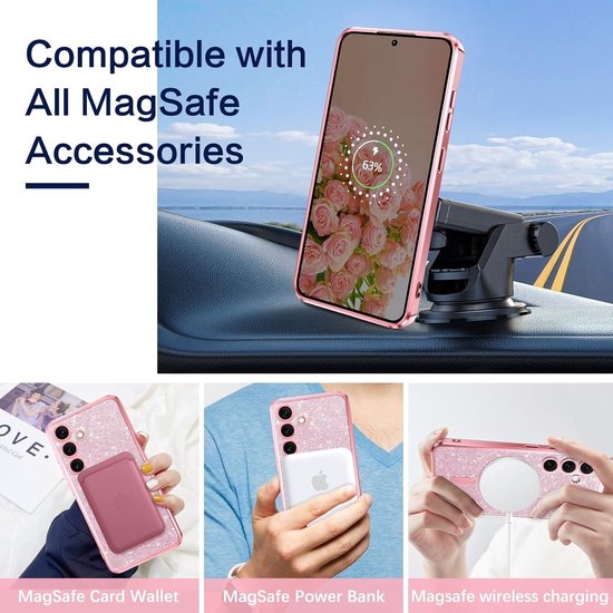 Glitter Sequin Hoesje Compatibel met Magsafe Geschikt voor: Samsung Galaxy S22 - Zachte TPU Case - Roze