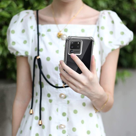 Samsung Galaxy S20 Ultra Hoesjes – Backcover met koord – Schokbestendig – Schouder/nek draagriem – Zwart-Ilumina Benelux