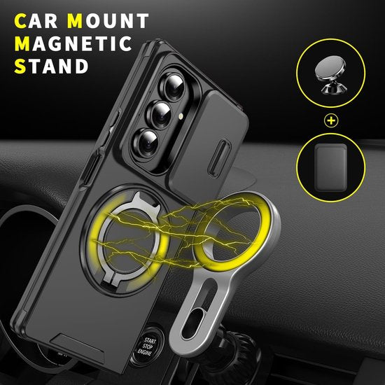 Samsung Galaxy Z Fold 7 Hoesjes – MagSafe Hybrid Backcover met Ringstand – Schokbestendig – Zwart-Ilumina Benelux