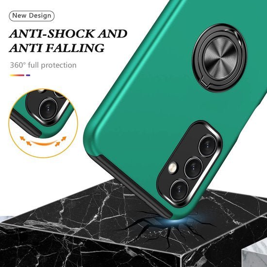 Samsung Galaxy A13 4G Hoesjes – Harde Backcover met Vingerring – Anti-drop – Groen-Ilumina Benelux