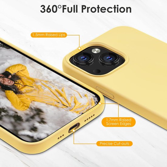 iPhone 14 Hoesjes – Liquid Siliconen Backcover – Flexibel TPU – Schokbestendig – Geel-Ilumina Benelux