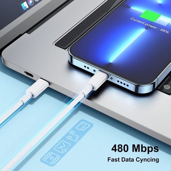 Oplader – Geschikt voor iPhone & iPad – 45W USB-C Snellader – USB-C naar Lightning Kabel 1,5M-Oplader-Ilumina Benelux