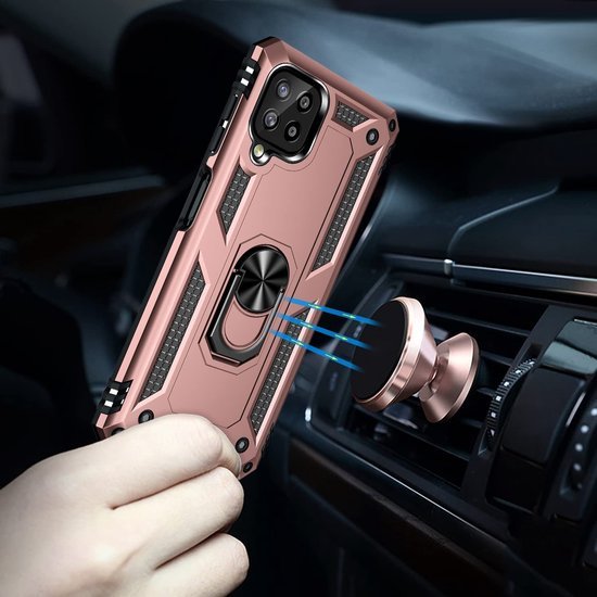 Samsung Galaxy A22 4G Hoesjes – Anti-Shock Hybride Backcover – Ringhouder – Armor Bescherming – Roségoud-Ilumina Benelux