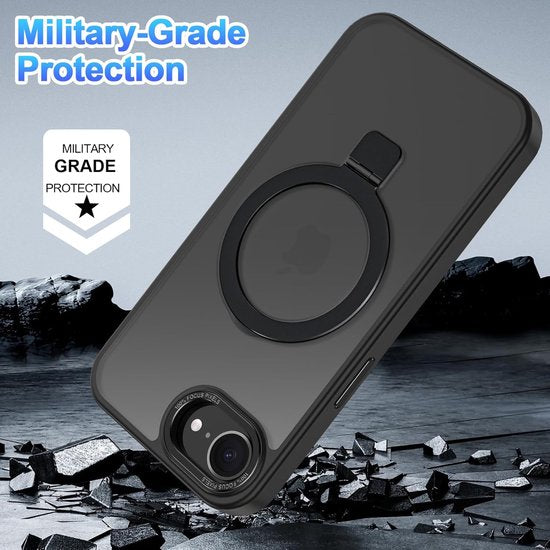 iPhone 16E Hoesjes – MagSafe Backcover met Standaard – Schokbestendig – Zwart-Ilumina Benelux