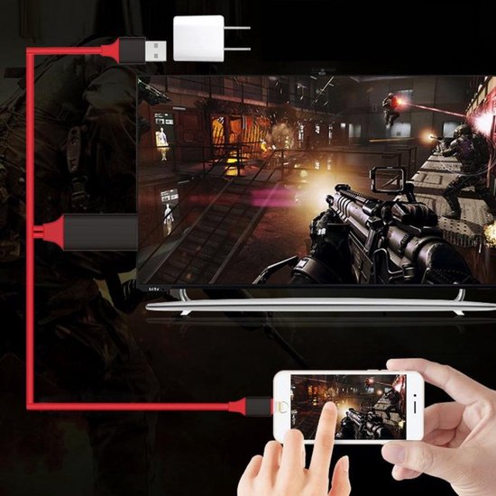 Lightning naar HDMI kabel – HDTV adapter – 2 meter – Rood-Ilumina Benelux