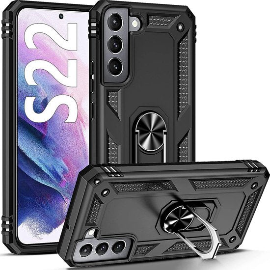Samsung Galaxy S22 Hoesjes – Anti-Shock Hybride Ring Armor Backcover – Schokbestendig – Zwart-Ilumina Benelux