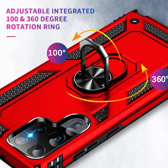 Samsung Galaxy S22 Ultra Hoesjes – Ring Armor Backcover – 360° Draaibare Standaard – Magneet – Rood-Ilumina Benelux