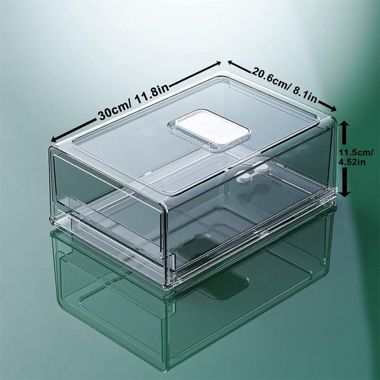 Koelkast organizer – Transparante schuiflade bak – BPA-vrij stapelbaar – 30×20,6×11,5 cm – Velox Goods VL-532-Keukenkastorganizer-Ilumina Benelux