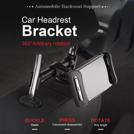 Tablethouder auto – Hoofdsteun montage – 360° draaibaar – Universeel voor tablet/telefoon/Switch – Zwart