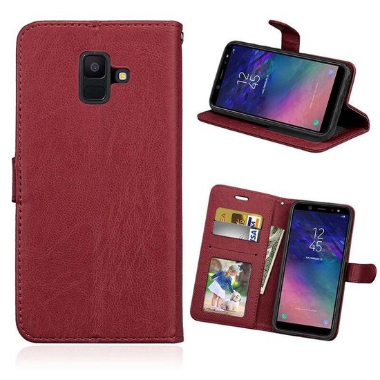 Samsung Galaxy A6 2018 Hoesjes – Portemonnee Hoes – Pasjeshouder – 2x Gehard Glas Screenprotector – Bruin-Ilumina Benelux