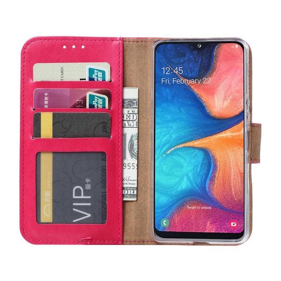 Samsung Galaxy A20E Hoesjes – Portemonnee Hoes – Pasjeshouder – 2x Gehard Glas Screenprotector – Roze-Ilumina Benelux
