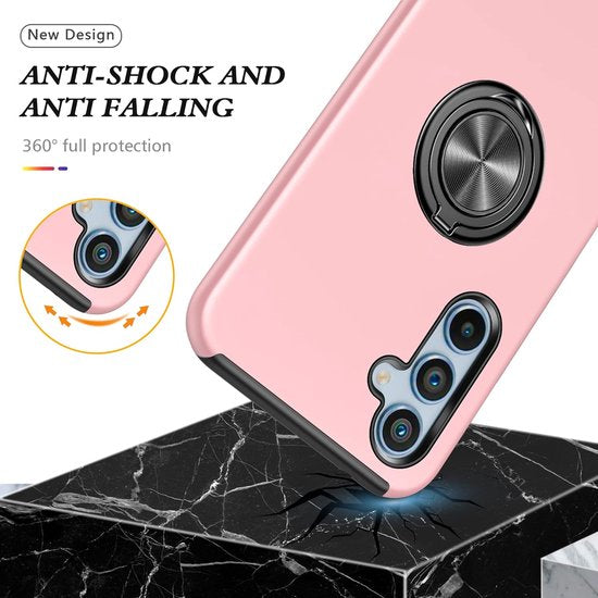 Samsung Galaxy A25 Hoesjes – Harde Backcover met Vingerring – Anti-drop – Roze-Ilumina Benelux
