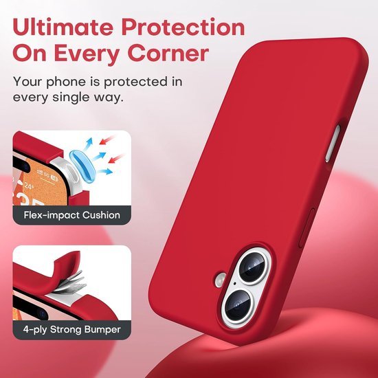 iPhone 16 Plus Hoesjes – Liquid Siliconen Backcover – Screenprotector & Camera Lens Protector – Rood-Ilumina Benelux