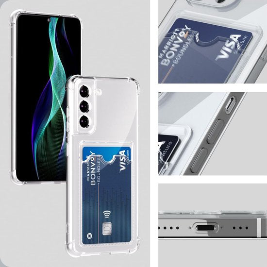 Schokbestendig TPU Hoes Kaarthouder Geschikt voor: Samsung Galaxy S22 - Roze - Hoesje met Pasjeshouder