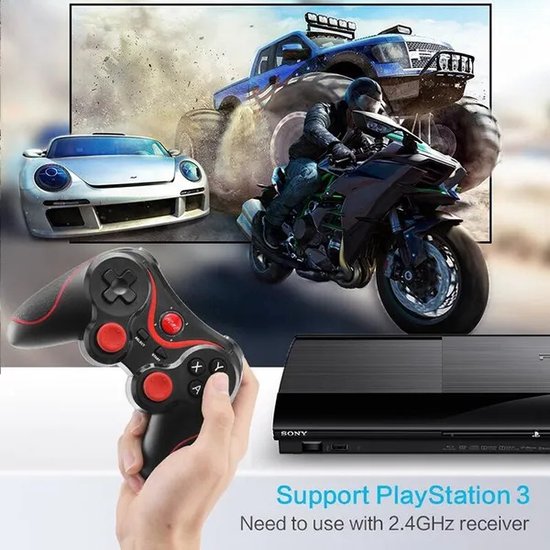 Bluetooth Game Controller – Draadloze Gamepad met Telefoonhouder – Geschikt voor PS3 Android Tablet PC Laptop TV Box – Blauw-Ilumina Benelux