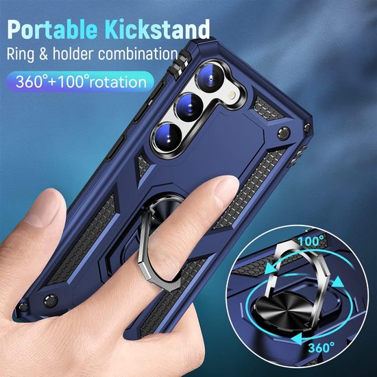 Samsung Galaxy S23 FE Hoesjes – Anti-Shock Hybride Backcover – Ringhouder – Armor Bescherming – Blauw-Ilumina Benelux