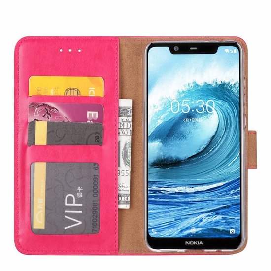 Nokia 5.1 Plus Hoesjes – Portemonnee Hoes – Pasjeshouder – 2x Screenprotector – Roze-Ilumina Benelux