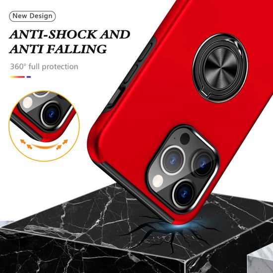 iPhone 16 Pro Hoesjes – Backcover met Vingerring – Magneet – Rood-Ilumina Benelux
