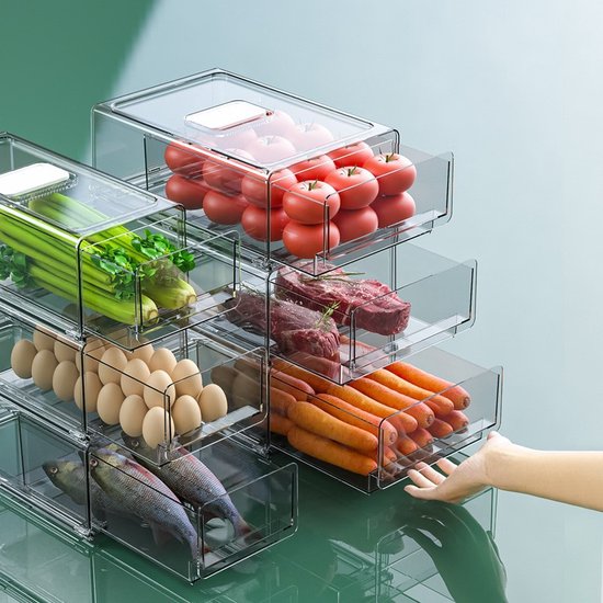 Koelkast organizer – Transparante schuiflade bak – BPA-vrij stapelbaar – 30×20,6×11,5 cm – Velox Goods VL-532-Keukenkastorganizer-Ilumina Benelux