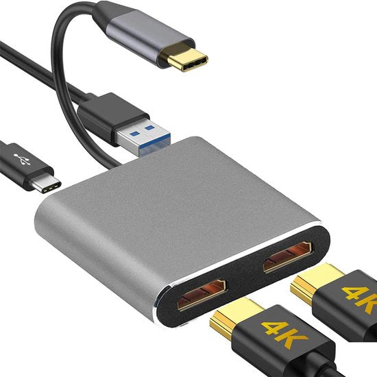 USB-C Docking Station – 4-in-1 Hub – 2x HDMI 4K 60Hz Dual Monitor – USB 3.0 – Zwart-Ilumina Benelux