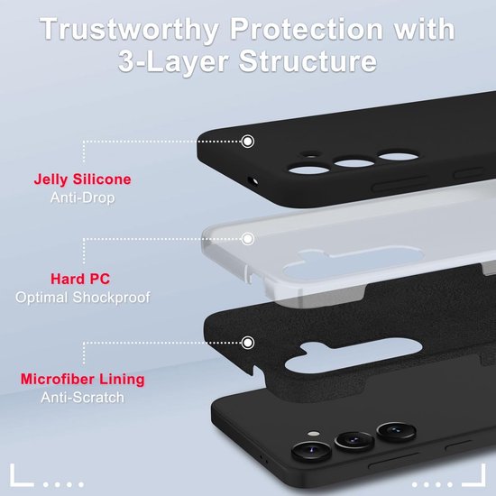 Shockproof Backcover - Liquid Silicone Soft Hoesje + 2x Screenprotector - Geschikt voor: Samsung Galaxy S25 - Zwart