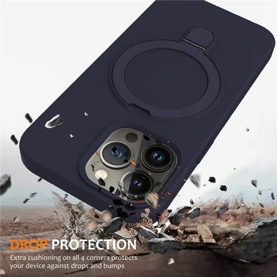 iPhone 14 Hoesjes – Siliconen Backcover met Kickstand – Schokbestendig – MagSafe – Blauw-Ilumina Benelux
