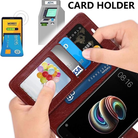 Motorola Moto G8 Plus Hoesjes – Portemonnee Book Case – Magneetsluiting – 2x Screenprotector – Bruin