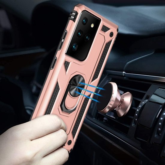 Samsung Galaxy S21 Ultra 5G Hoesjes – Hybride Ring Armor Backcover – Schokbestendig – Roségoud-Ilumina Benelux