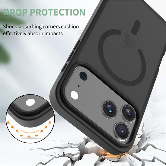 iPhone 17 Pro Max Hoesjes – Transparante matte bumper – MagSafe – Slank & schokbestendig – Zwart-Ilumina Benelux
